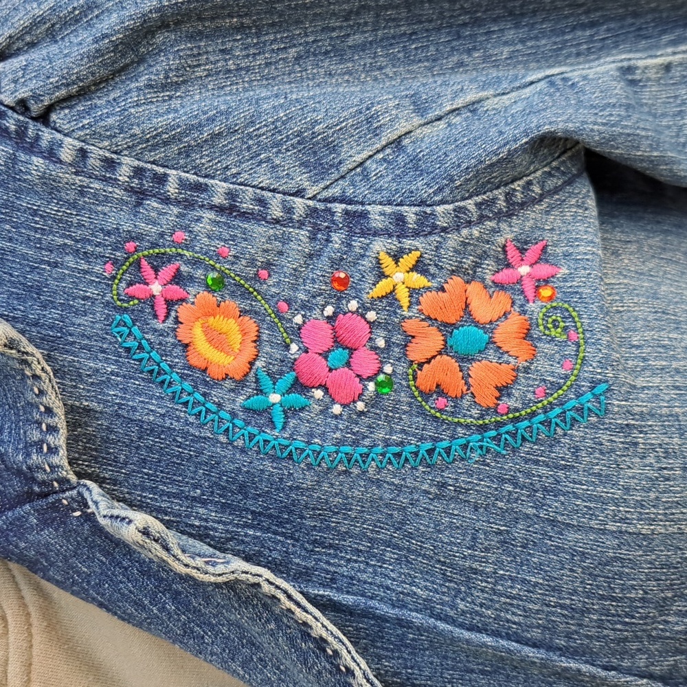 Vintage Y2k 2000s Stuff by Hilary Duff Large Denim Jacket Hood Combo Embroidery - Picture 11 of 17